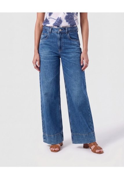 Jeans Bota Ancha Con Trenzado   Para Mujer Azul Patprimo
