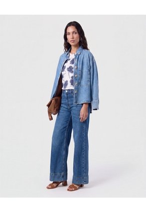 Jeans Bota Ancha Con Trenzado Para Mujer Azul Patprimo