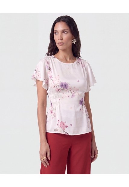 Blusa Con Cintura Elástica   Para Mujer Crema Patprimo