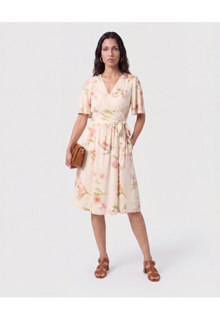 Vestido Cruzado Con Lazo   Para Mujer Crema Patprimo