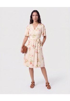 Vestido Cruzado Con Lazo Para Mujer Crema Patprimo