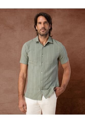 Camisa De Manga Corta Texturizada   Para Hombre Verde Patprimo Patprimo
