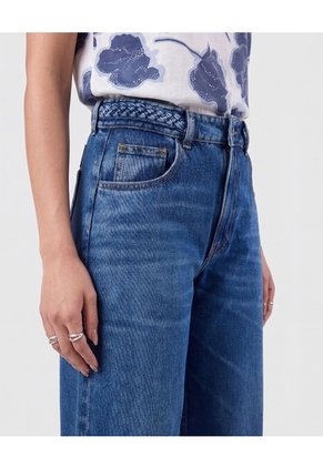 Jeans Bota Ancha Con Trenzado Para Mujer Azul Patprimo