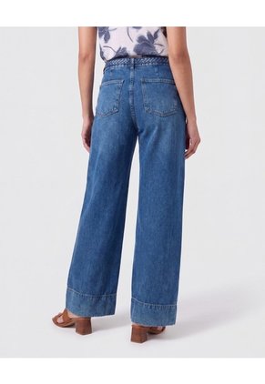 Jeans Bota Ancha Con Trenzado Para Mujer Azul Patprimo