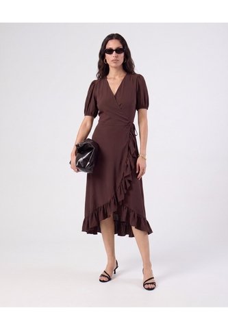 Vestido Cruzado Con Volantes   Para Mujer Café Patprimo Patprimo