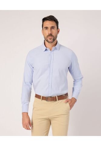 Camisa Manga Larga Unicolor   Para Hombre Azul Patprimo Patprimo