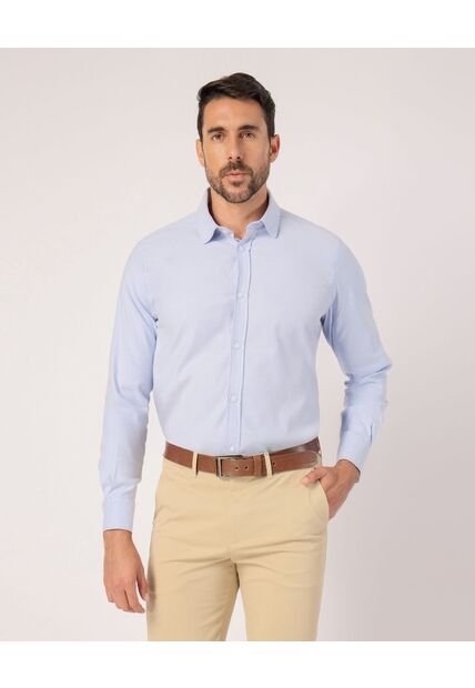 Camisa Manga Larga Unicolor   Para Hombre Azul Patprimo