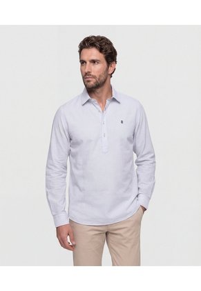 Camisa De Rayas Con Pechera   Para Hombre Azul Patprimo