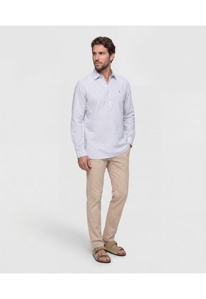 Camisa De Rayas Con Pechera   Para Hombre Azul Patprimo