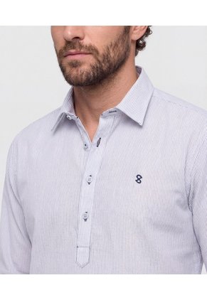 Camisa De Rayas Con Pechera   Para Hombre Azul Patprimo