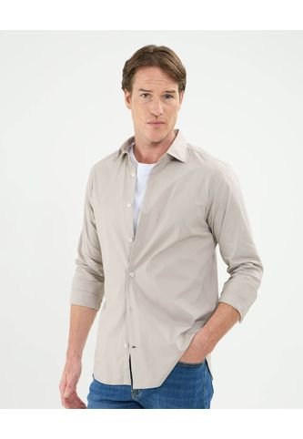 Camisa Para Hombre Manga Larga Sin Bolsillo Cuello Italiano Color Beige Marca Patprimo #44013102 Patprimo