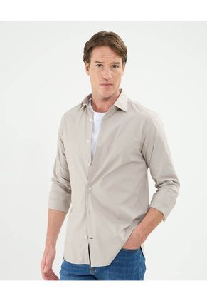 Camisa Para Hombre Manga Larga Sin Bolsillo Cuello Italiano Color Beige Marca Patprimo #44013102