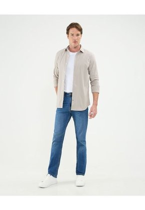 Camisa Para Hombre Manga Larga Sin Bolsillo Cuello Italiano Color Beige Marca Patprimo #44013102