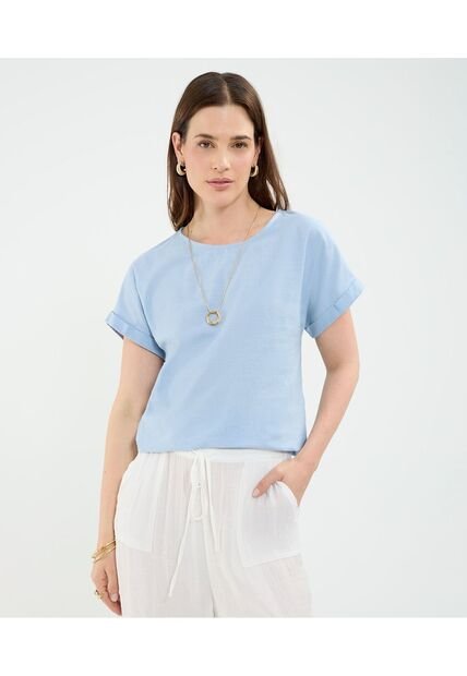 Blusa Con Doblez En Efecto Lino  Para Mujer Azul Patprimo