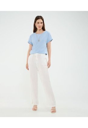 Blusa Con Doblez En Efecto Lino  Para Mujer Azul Patprimo