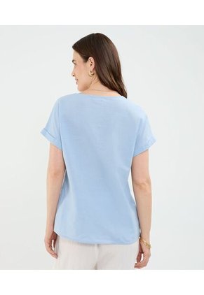 Blusa Con Doblez En Efecto Lino  Para Mujer Azul Patprimo