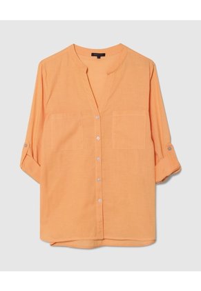 Blusa  Manga Larga Con Bolsillo Unicolor  Para Mujer Naranja Patprimo