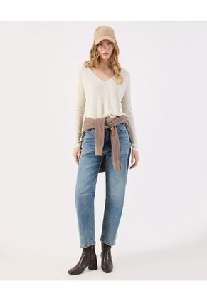 Saco Fino Tejido Cuello V Elegante   Para Mujer Crudo Patprimo