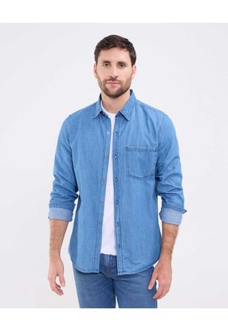 Camisa Para Hombre Manga Larga Con Bolsillo Cuello Casual M Color Azul Marca Patprimo #44013116 Patprimo