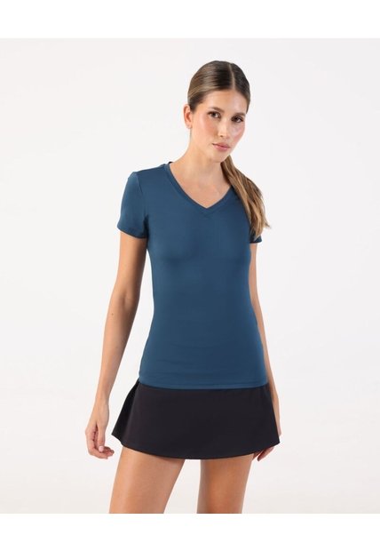 Camiseta Básica De Cuello En V  Para Mujer Azul Patprimo