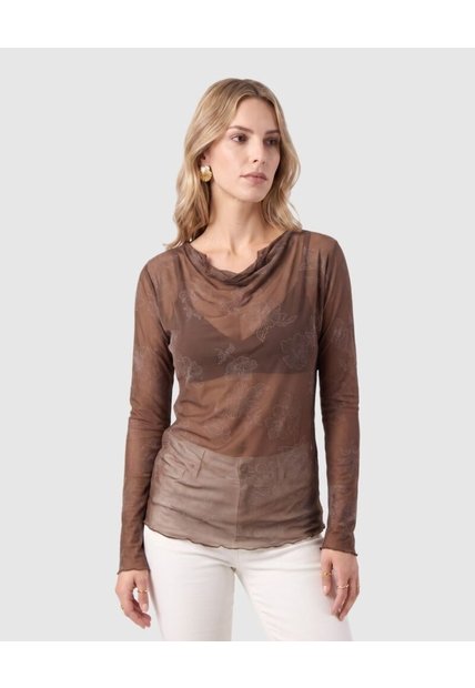 Camiseta De Mujer Con Cuello Enrollado  Para Mujer Café Patprimo