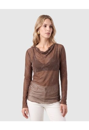 Camiseta De Mujer Con Cuello Enrollado Para Mujer Café Patprimo