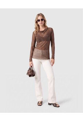 Camiseta De Mujer Con Cuello Enrollado Para Mujer Café Patprimo
