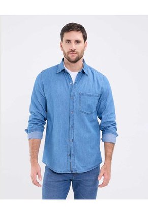Camisa Para Hombre Manga Larga Con Bolsillo Cuello Casual M Color Azul Marca Patprimo #44013116