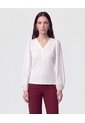 Camiseta Cuello En V Acanalada   Para Mujer Blanco Patprimo de Patprimo