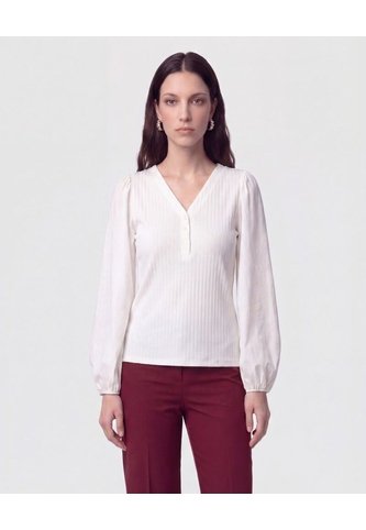 Camiseta Cuello En V Acanalada   Para Mujer Blanco Patprimo Patprimo