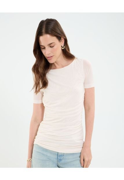 Camiseta Para Mujer Manga Corta Cuello Redondo Color Crema Marca Patprimo #30093758