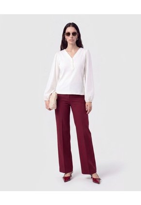 Camiseta Cuello En V Acanalada   Para Mujer Blanco Patprimo