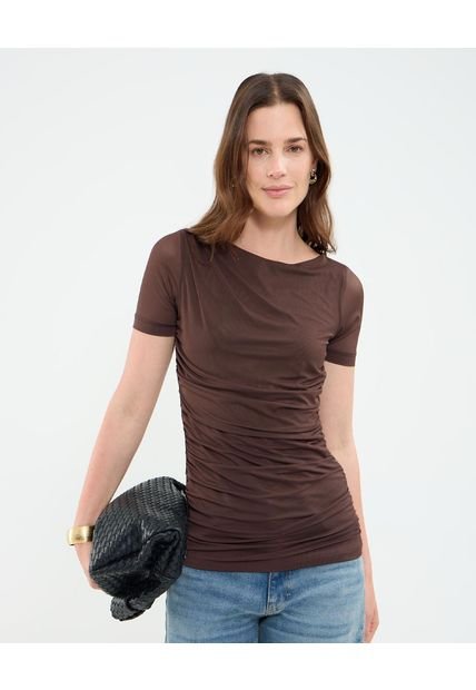 Camiseta Para Mujer Manga Corta Cuello Redondo Color Café Marca Patprimo #30093758