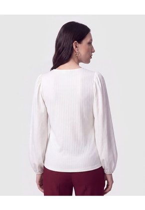 Camiseta Cuello En V Acanalada   Para Mujer Blanco Patprimo