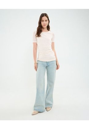 Camiseta Para Mujer Manga Corta Cuello Redondo Color Crema Marca Patprimo #30093758