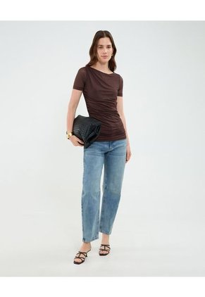 Camiseta Para Mujer Manga Corta Cuello Redondo Color Café Marca Patprimo #30093758