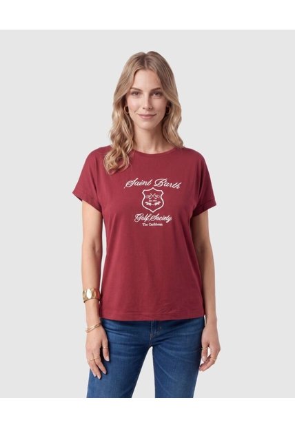 Camiseta Estampada Manga Corta Para Mujer  Para Mujer Vino Patprimo