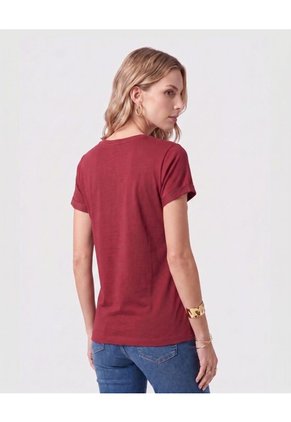 Camiseta Estampada Manga Corta Para Mujer Para Mujer Vino Patprimo