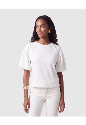 Camiseta Mangas Abullonadas Para Mujer Para Mujer Blanco Patprimo