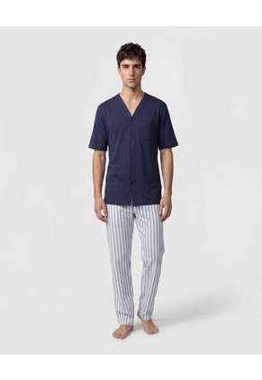 Pijama De Camisa Con Botones   Para Hombre Azul Patprimo