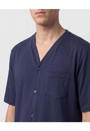 Pijama De Camisa Con Botones   Para Hombre Azul Patprimo