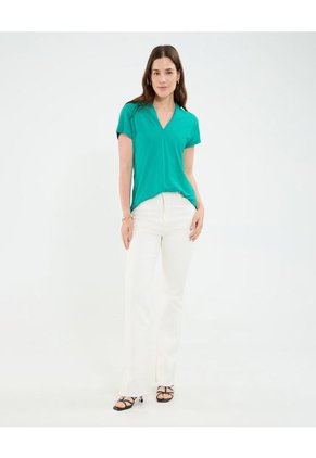 Camiseta Para Mujer Manga Corta Cuello V Color Verde Marca Patprimo #30093706