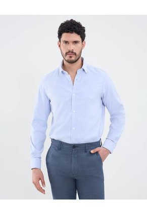 Camisa Para Hombre Manga Larga Sin Bolsillo Cuello Casual M Color Azul Marca Patprimo #44013098