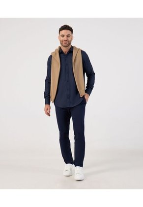 Camisa Formal De Manga Larga Con Bolsillo   Para Hombre Azul Patprimo