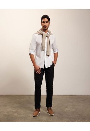 Camisa Manga Larga Con Charretera  Para Hombre Blanco Patprimo