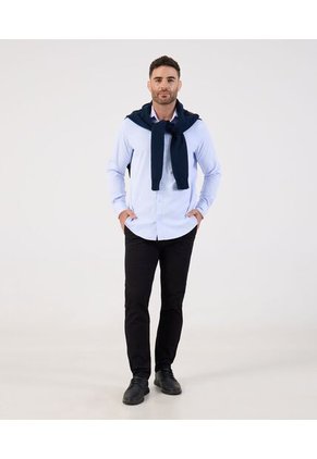 Camisa Formal De Manga Larga Con Bolsillo   Para Hombre Azul Patprimo