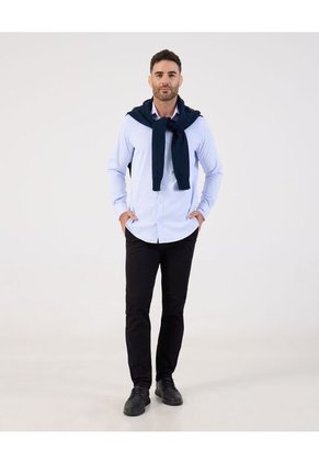 Camisa Formal De Manga Larga Con Bolsillo   Para Hombre Azul Patprimo