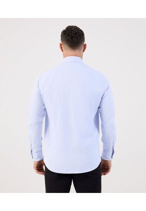 Camisa Formal De Manga Larga Con Bolsillo   Para Hombre Azul Patprimo