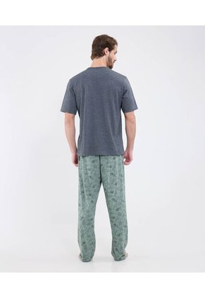 Conjunto Pijama Camiseta Cuello Redondo Con Patantalon Estampado   Para Hombre Verde Patprimo