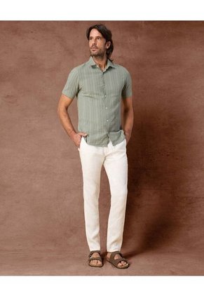 Pantalón De Lino Fresco  Con Corte Recto  Para Hombre Blanco Patprimo